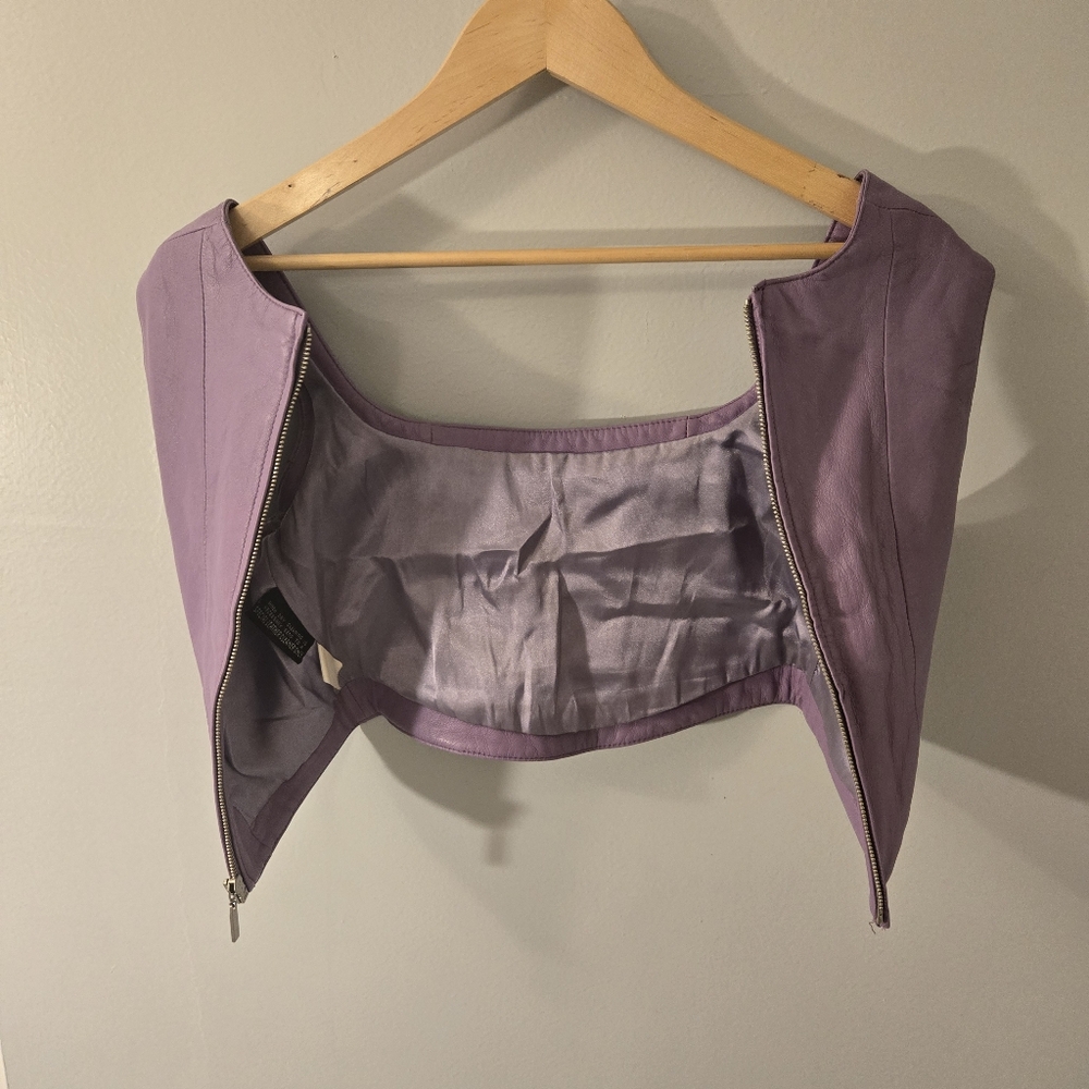 Rare Pelle Studio by Wilsons Leather Purple Leather Crop Top Bustier Tank 90s XS - Picture 6 of 11